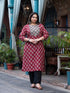 Women Plus Size Red Pure Cotton Kurta Set With Dupatta
